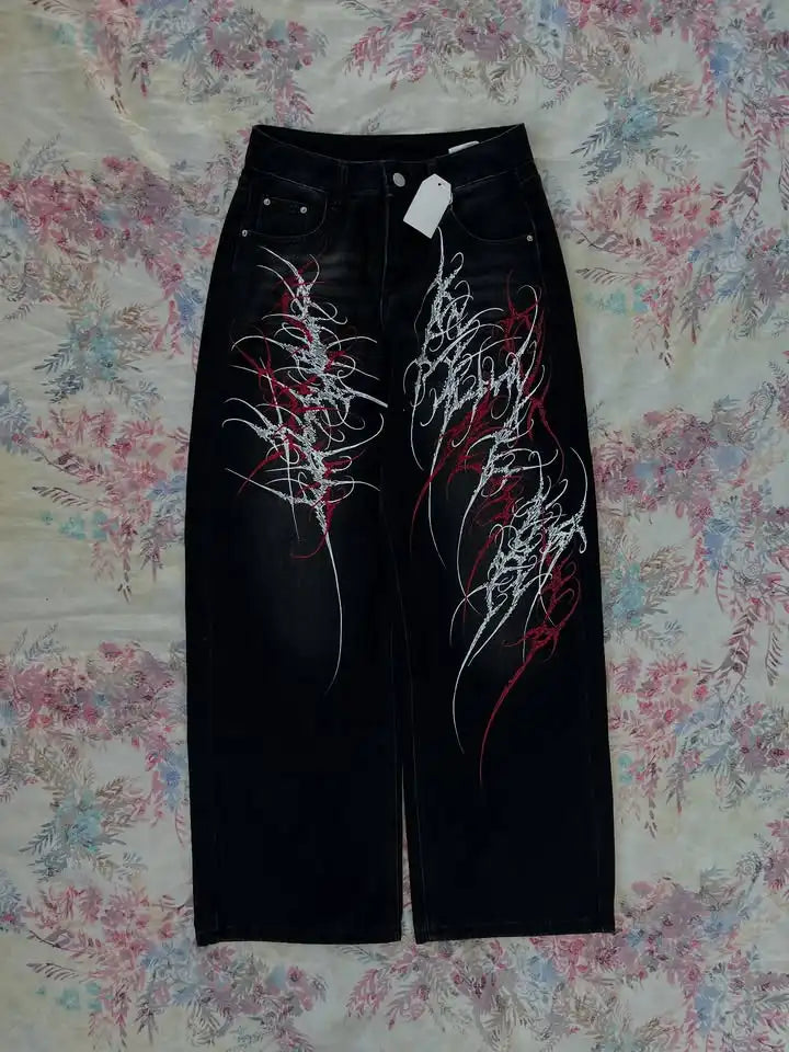 Black Washed Wide Leg Jeans Men Women High Waist Casual Hip Hop Pants Loose Fit Vintage Streetwear Y2K Retro Denim Trousers